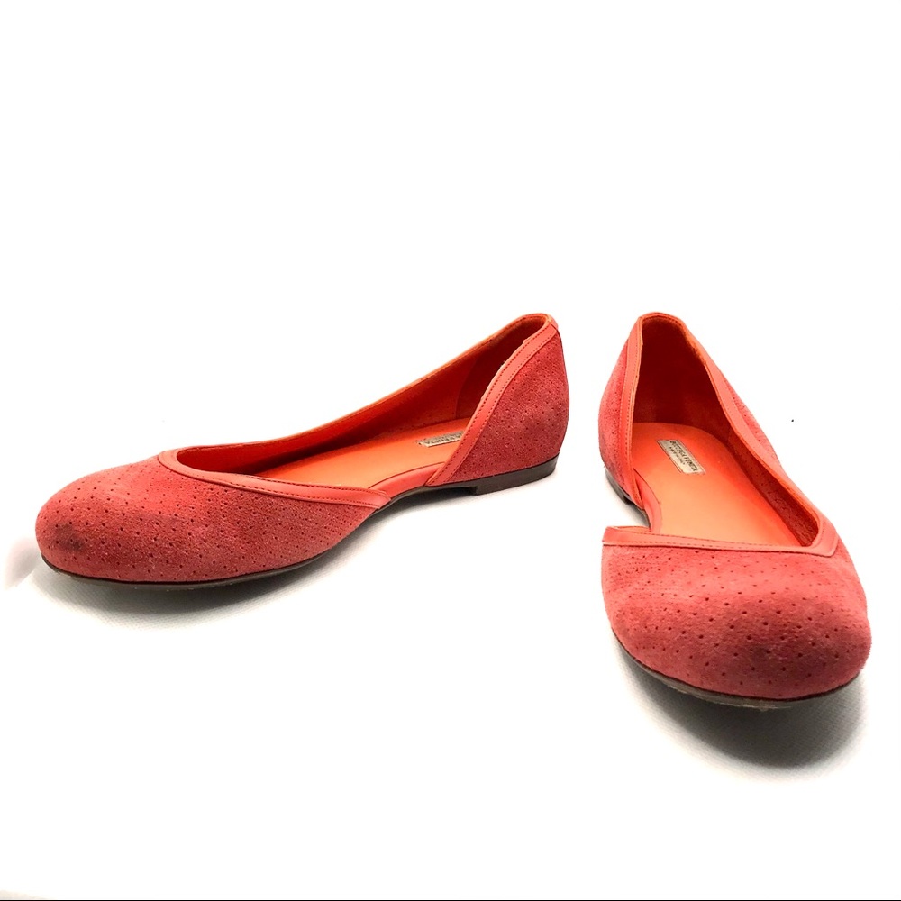 BOTTEGA VENETA ORANGE SUEDE D'ORSAY HALF VAMP PERFORATED FLATS (35) - Picture 5 of 13